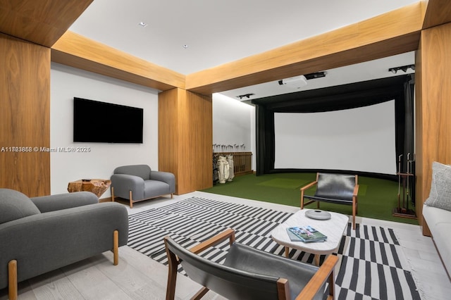 cinema room with golf simulator