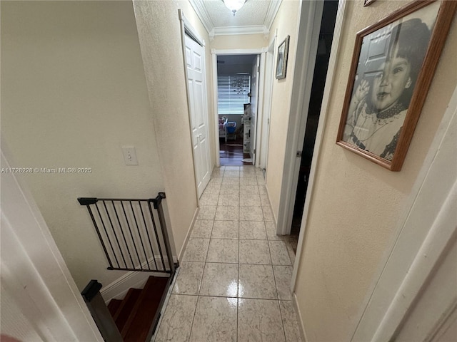 hallway featuring crown molding