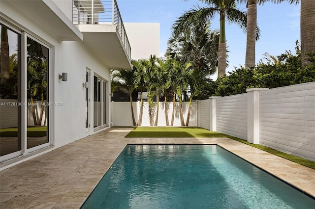 view of swimming pool with a patio