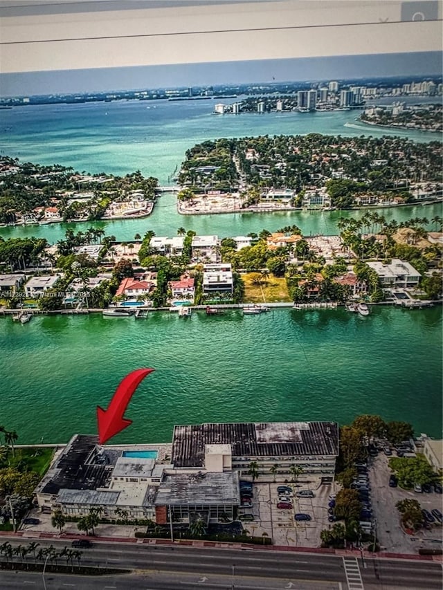 aerial view with a water view