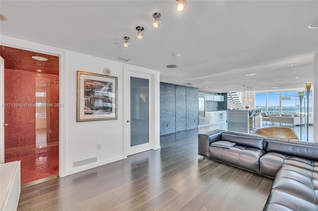 living room with hardwood / wood-style floors