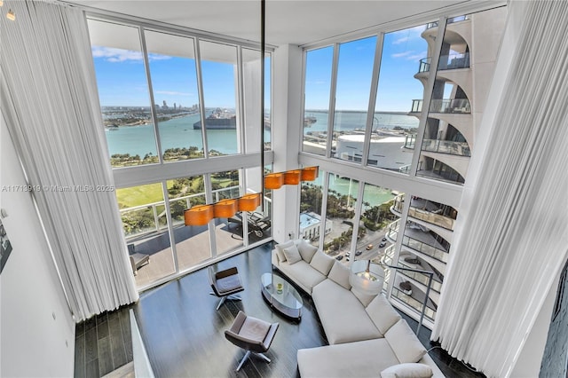 sunroom with a water view