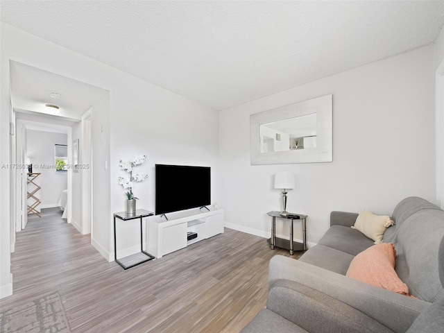 living room featuring hardwood / wood-style floors and a textured ceiling