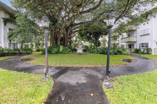 view of property's community featuring a lawn