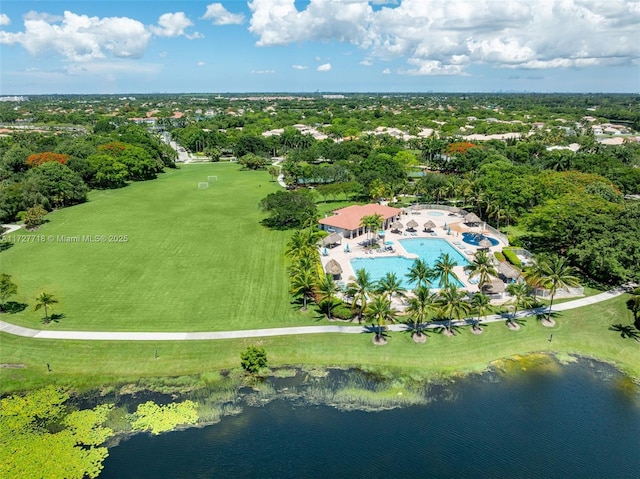 aerial view with a water view