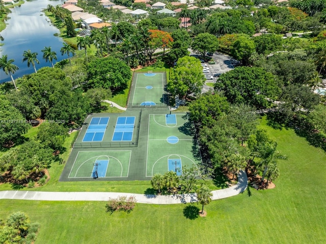 aerial view with a water view