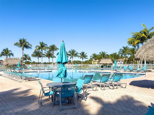 view of swimming pool featuring a patio