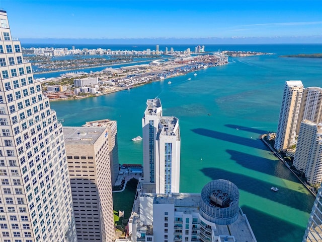 aerial view with a water view