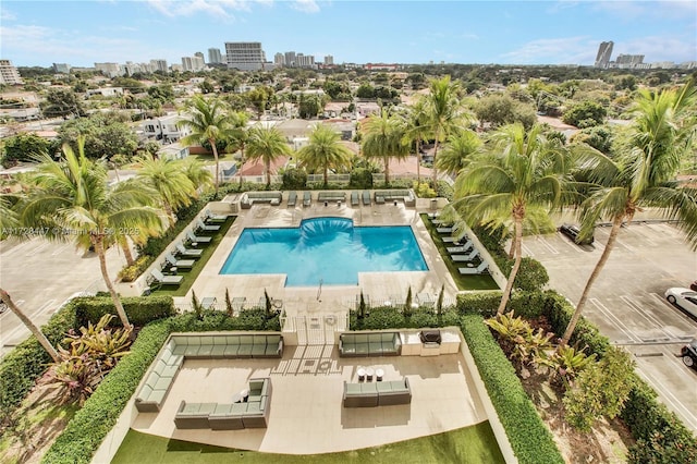 view of swimming pool featuring a patio