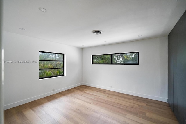 spare room featuring plenty of natural light and light wood-type flooring