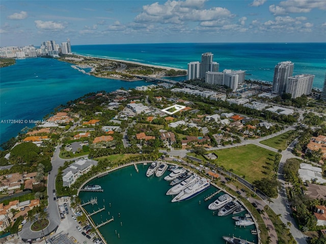 aerial view with a water view