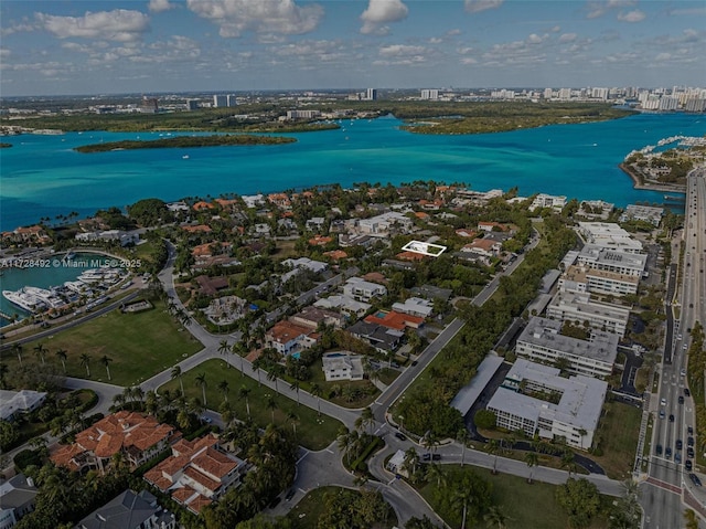 aerial view with a water view