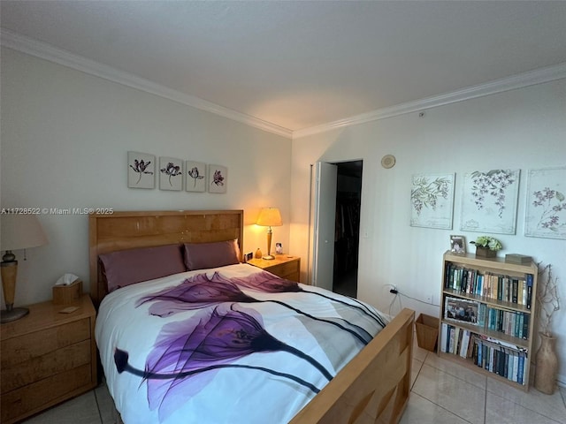 tiled bedroom with crown molding