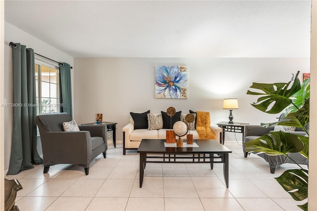 living room featuring light tile patterned floors