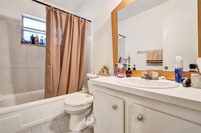 full bathroom featuring vanity, toilet, shower / bath combo, and tile patterned flooring