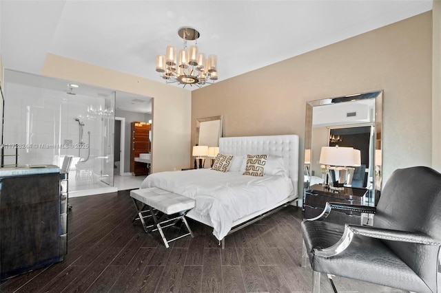 bedroom featuring a notable chandelier