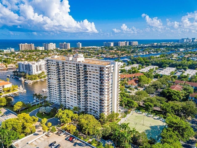 aerial view with a water view