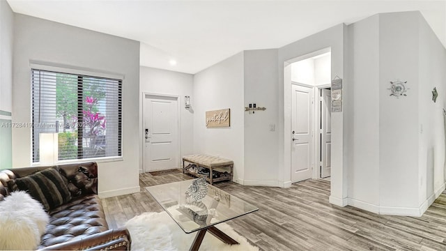 entryway with light hardwood / wood-style flooring