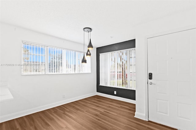 unfurnished dining area featuring wood-type flooring