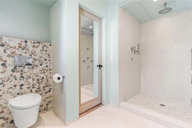 bathroom with toilet and a tile shower