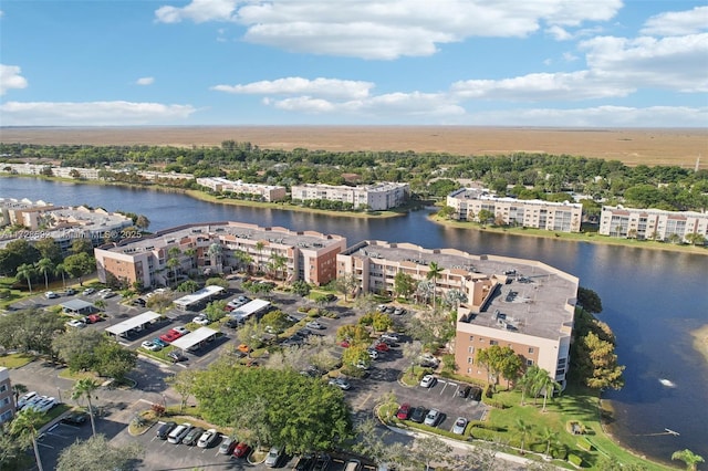 aerial view with a water view