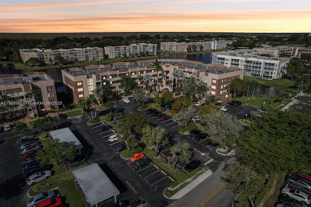 view of aerial view at dusk