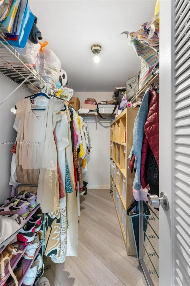 spacious closet featuring light wood-type flooring