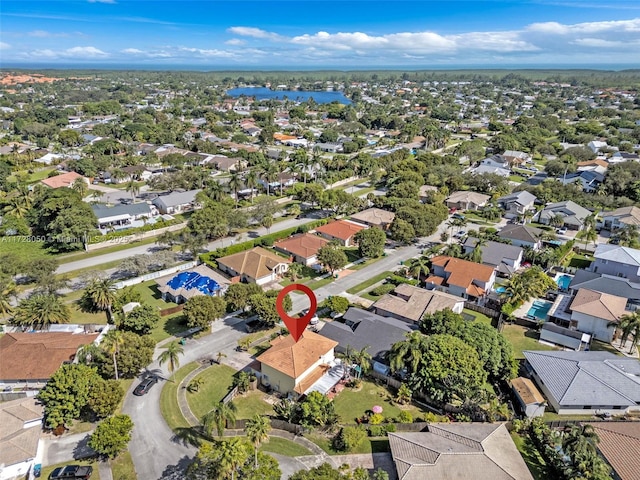 aerial view with a water view