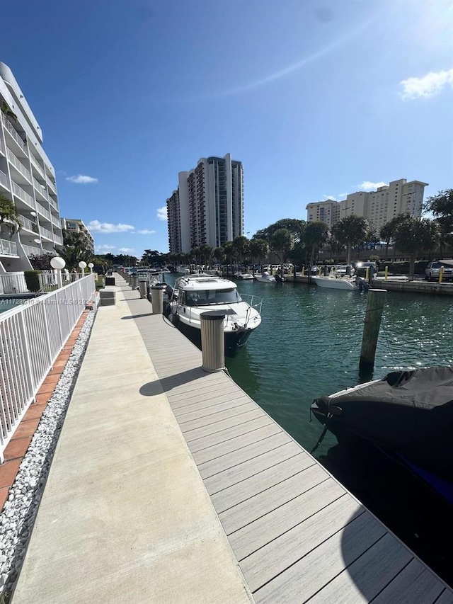 view of dock with a water view