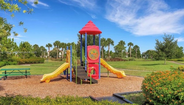 view of playground featuring a yard