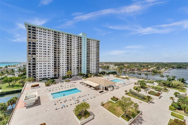 1201 S Ocean Dr Unit 2505N, Hollywood, FL 33019 - drone / aerial view of a pool area and a large body of water