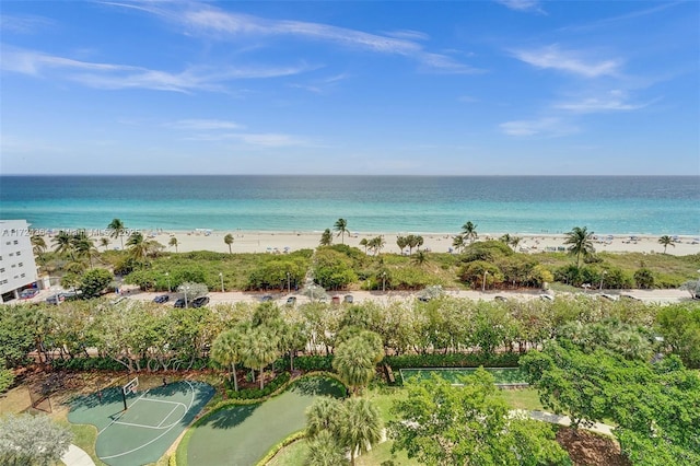 property view of water featuring a beach view