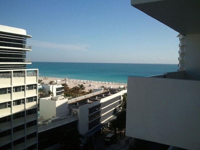 property view of water featuring a view of the beach