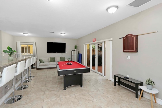 rec room with light tile patterned floors and pool table