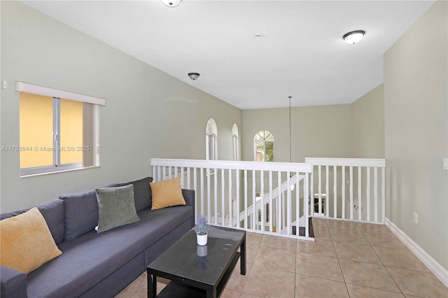 living room with light tile patterned floors