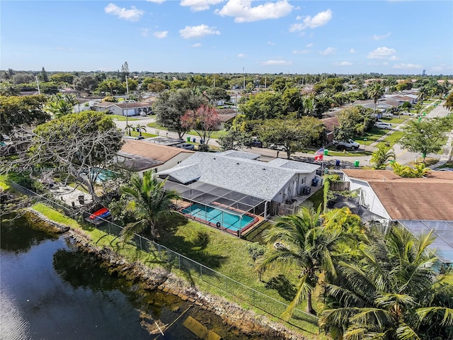 aerial view with a water view