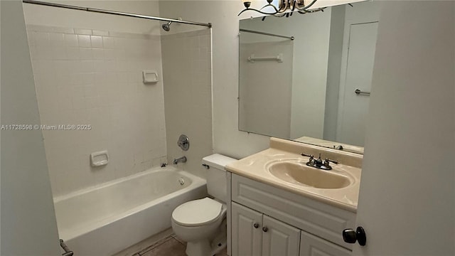 full bathroom featuring toilet, vanity, shower / bathing tub combination, and tile patterned floors