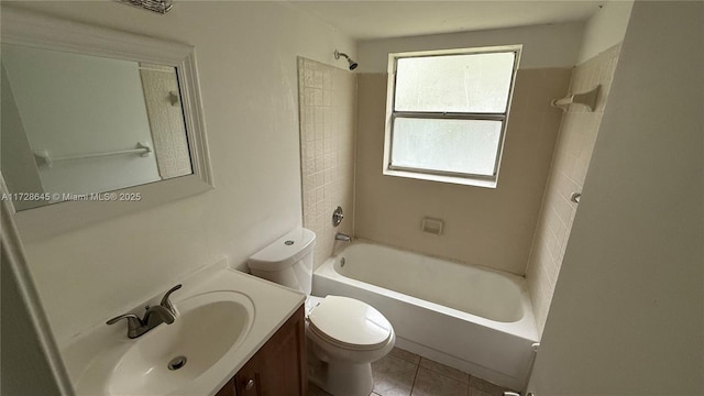 full bathroom with toilet, tile patterned floors, vanity, and shower / bathing tub combination