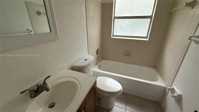 full bathroom with toilet, vanity, shower / bathtub combination, and tile patterned floors