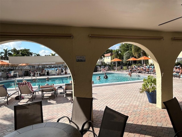 view of pool featuring a patio area