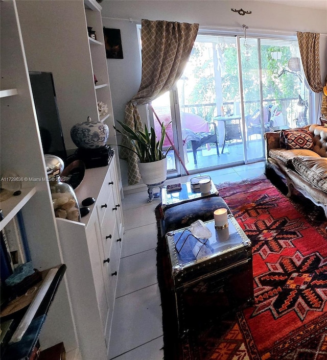 living room featuring light tile patterned floors