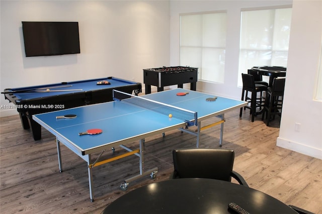 game room with pool table and wood-type flooring