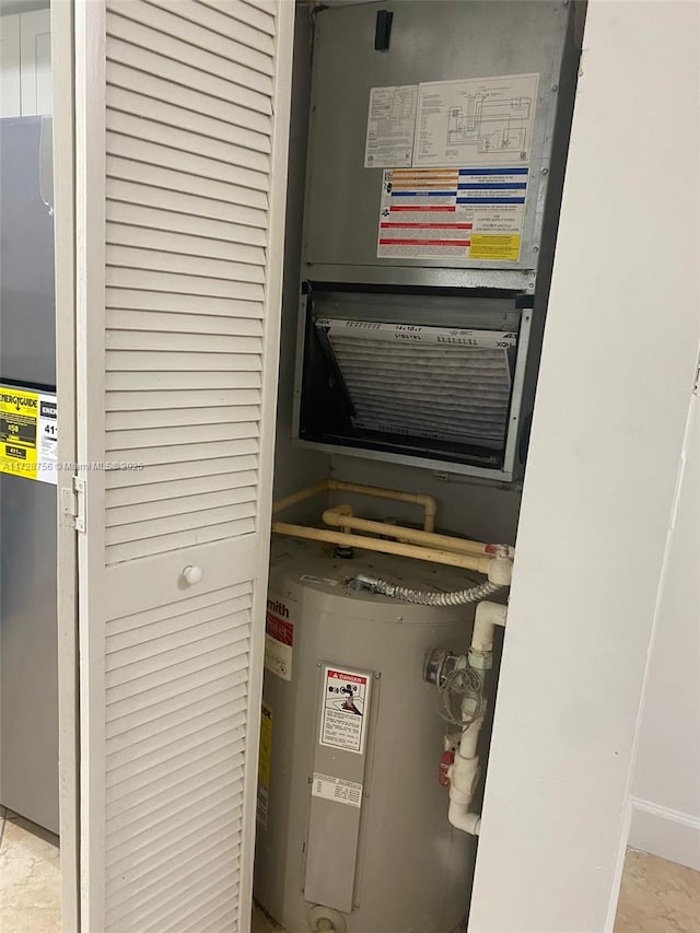 utility room featuring water heater