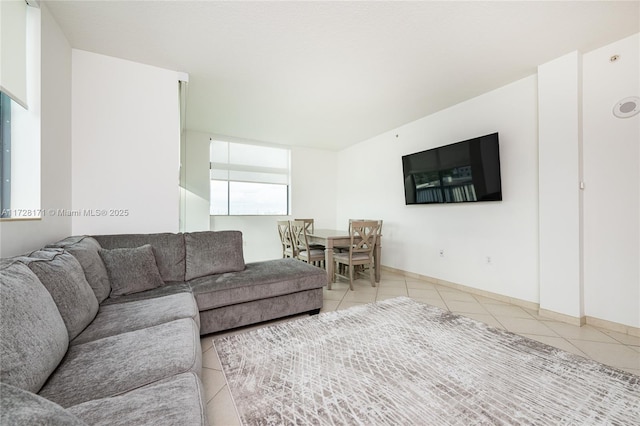 living room featuring light tile patterned floors