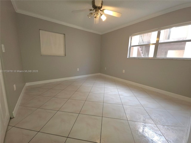 2840 Somerset Dr Unit 318M, Lauderdale Lakes, FL 33311 - spare room with light tile patterned floors, ornamental molding, baseboards, and ceiling fan