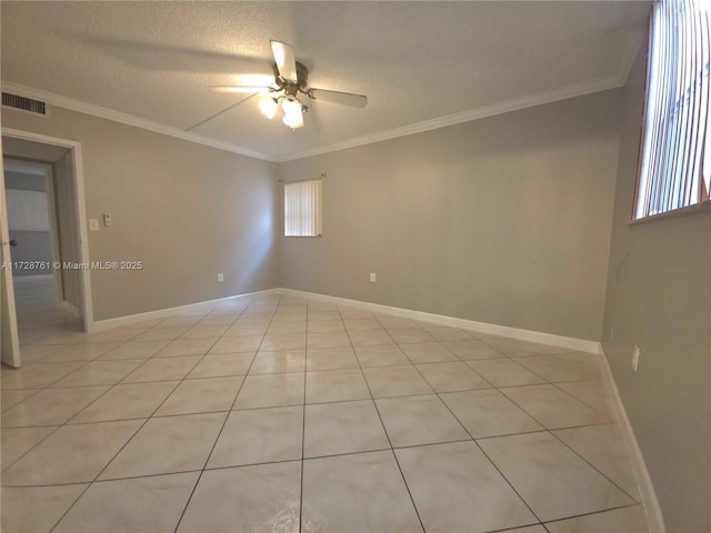 2840 Somerset Dr Unit 318M, Lauderdale Lakes, FL 33311 - empty room with a ceiling fan, crown molding, a textured ceiling, and visible vents