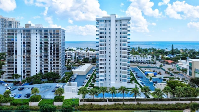 view of building exterior featuring a water view