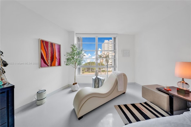 living area with concrete floors