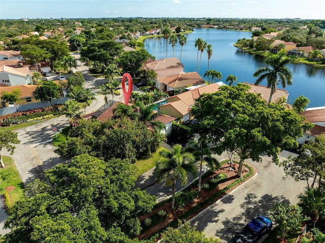 bird's eye view featuring a water view