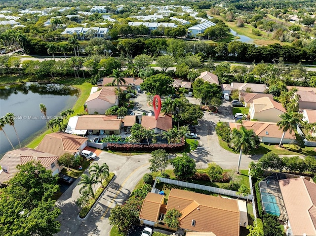 aerial view with a water view